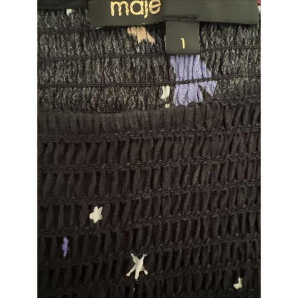 Maje Reskita Star & Swallow Smocked Crepe Whimsigoth Dress Sz 1 Boho Novelty - Picture 7 of 7